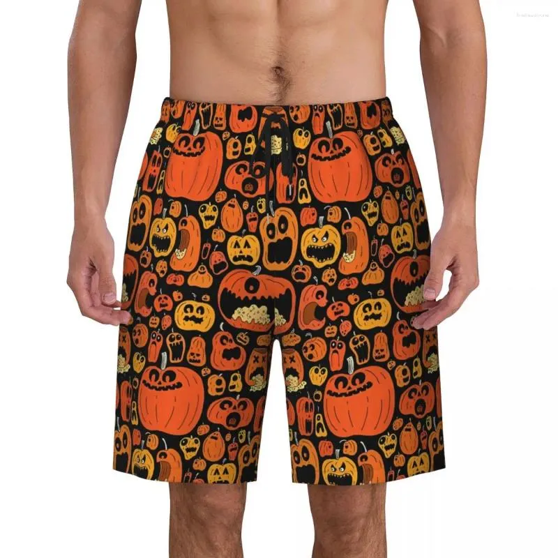 Short de bain pour hommes, imprimé de dessin animé Halloween Y2K, maillot de bain amusant, lanterne de citrouille, vêtements de sport à séchage rapide, grande taille, plage