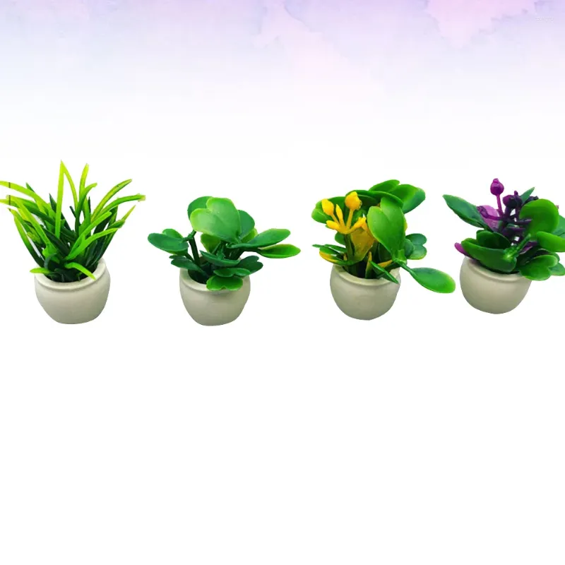 Decoratieve Bloemen 4 stuks Miniatuur Speelscène Model Accessoires Mini Plant Bloempot Voor Decoratie (Groen Willekeurig Patroon)