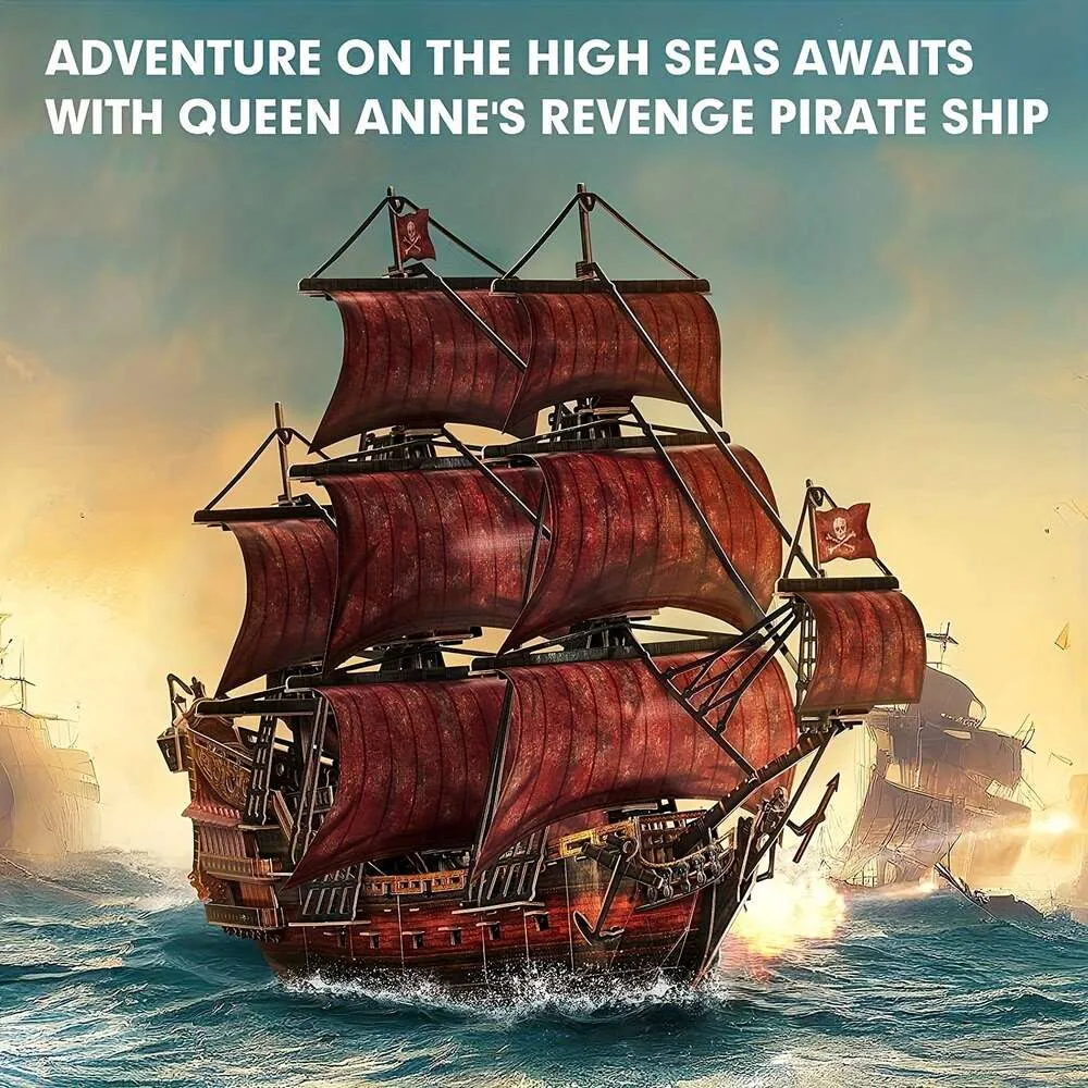 Puzzle tridimensionnel de Pirate 3D, modèle de bateau à assemblage difficile pour adultes, vengeance de la reine Anne, cadeau intéressant