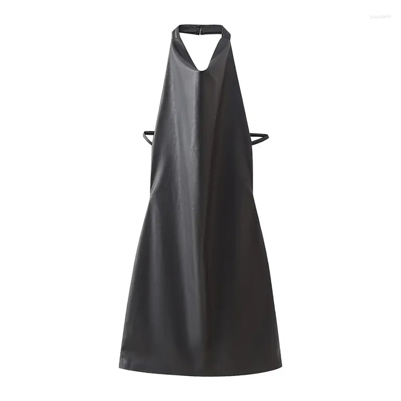 Casual Dresses Women Sexy Backless Faux Leather Halter Dress Mini Vestidos