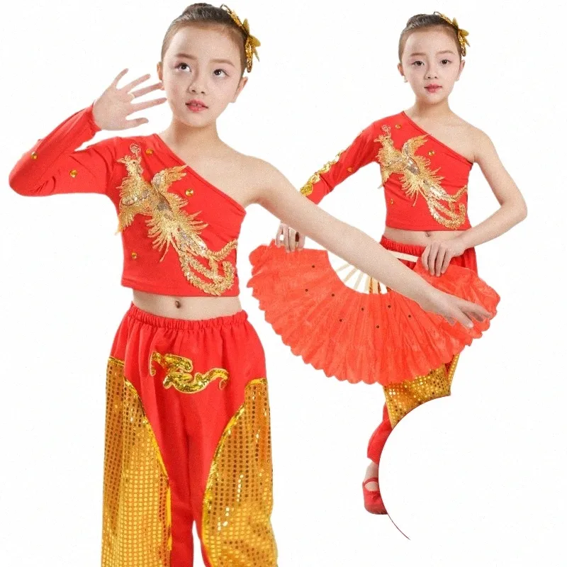 Juvenile Dance Fan Dance 2019 New Sequin S Children's Natial Yangko Dance Collective Performance Clothing M7O2#