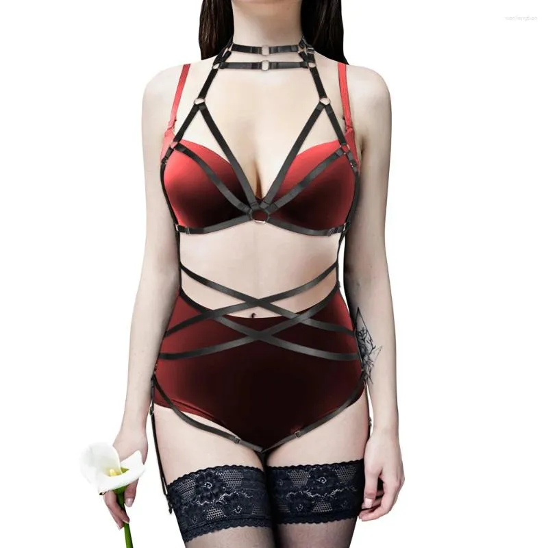 Bras conjuntos gótico liga cinto sexy lingerie espada arnês moda oco sutiã bondage pólo dança rave traje punk fetiche suspender