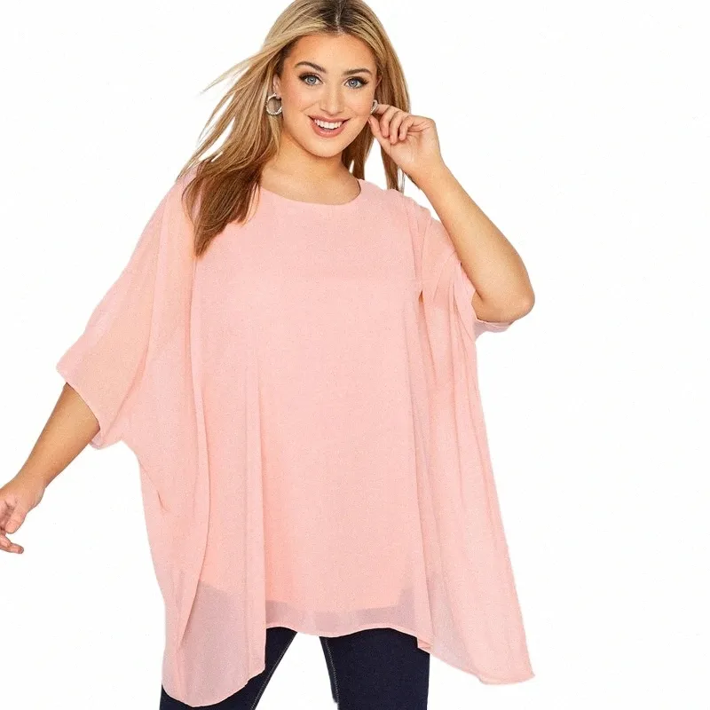 Plus Size Solto Batwing Manga Elegante Verão Cape Blusa Mulheres 3/4 Manga Casual Trabalho Escritório Túnica Tops Roupas Tamanho Grande 7XL O2cs #