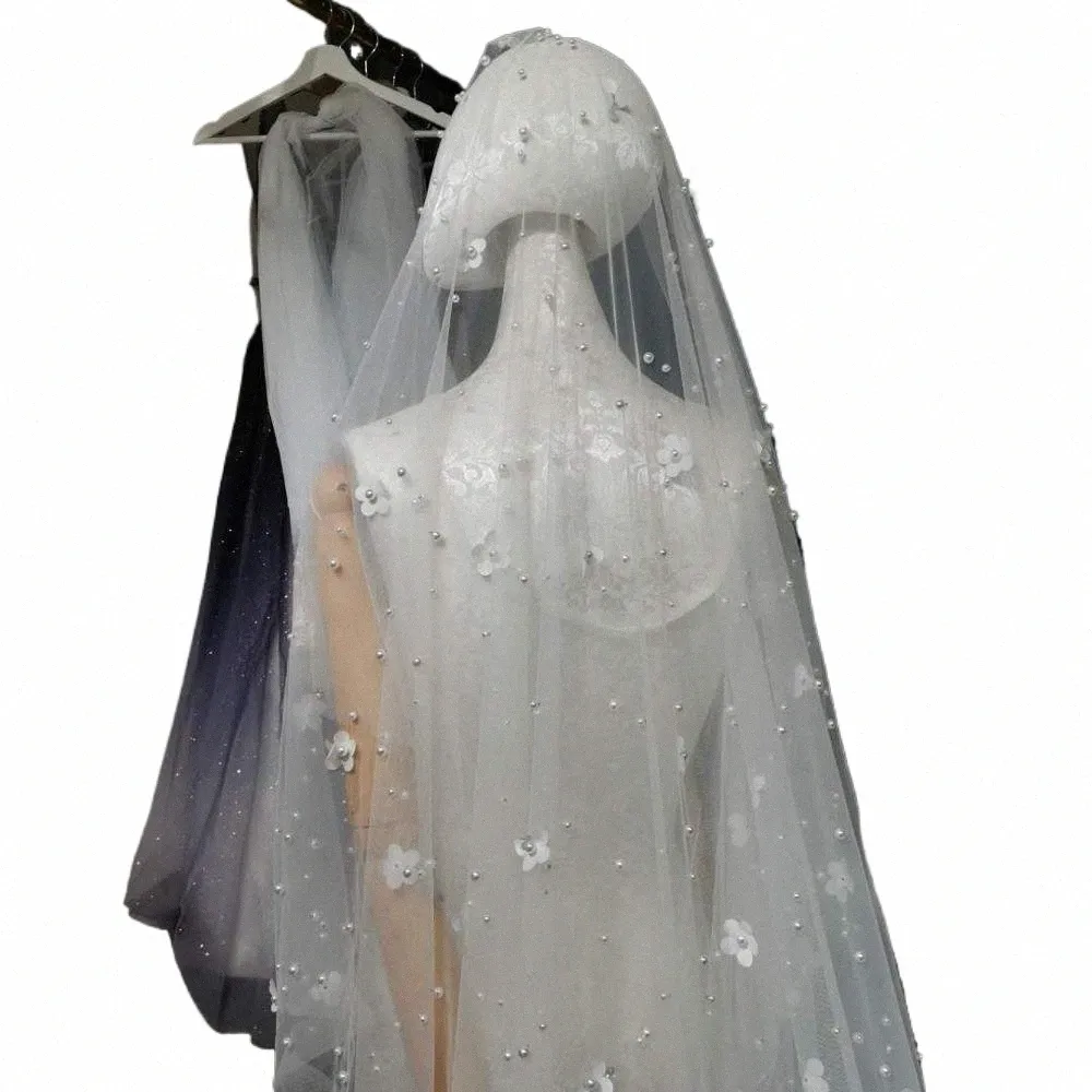 FI Cathedral LG Wedding Veils spetsar med kam 3D Frs Pearls Fantastiska wow brudslöja med pärla bröllop accores m0co#