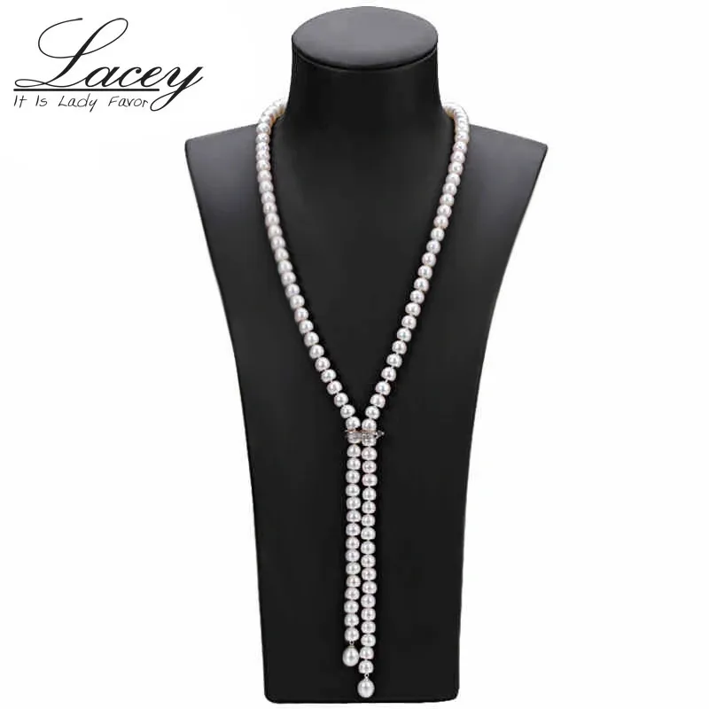 Cultured Real Long Pearl Necklace For Women100% Genuine Freshwater Pearl Necklace Fashion Jewelry Gift Cloth Accessories240327