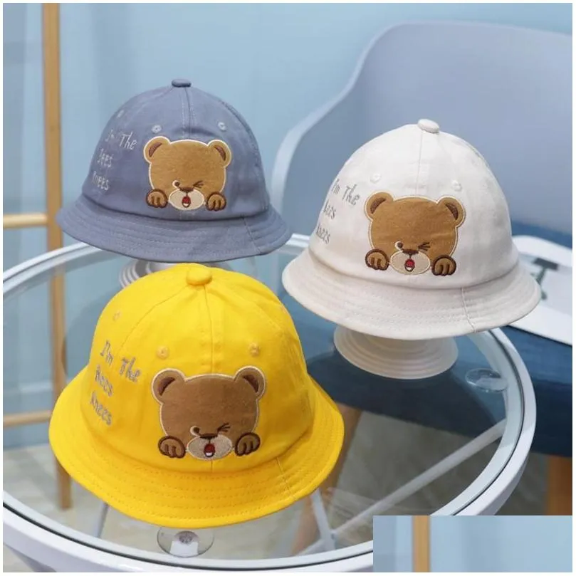 Casquettes Chapeaux Été Bébé Chapeau De Soleil Mignon Dessin Animé Ours Garçons Filles Seau Enfant En Bas Âge Enfants Plage Pêcheur Enfants Livraison Directe Accès Maternité Dhsp5