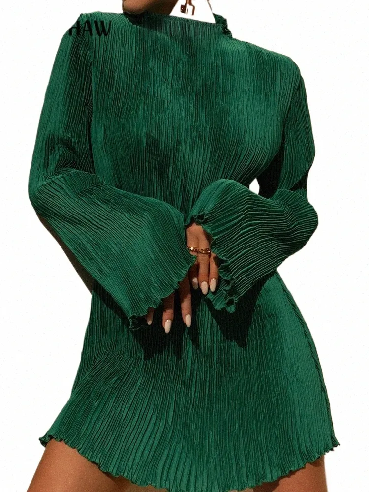 Hawthaw Women Elegancki LG Sleeve Streetwear Bodyc Green Fall Mini Dr 2022 Autumn Ubrania Hurtowe przedmioty do Busin G7zf#