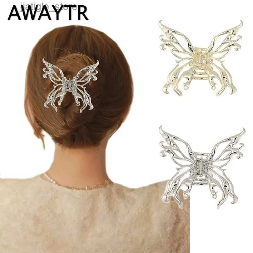 AWAYTR Onregelmatige Metalen Uitgeholde Vlinder Haar Klauwen Haar Clip voor Vrouwen Meisje Trendy Punk Y2K Haaraccessoires Y240329