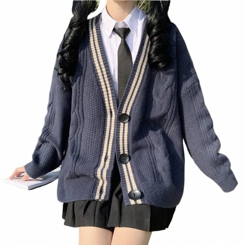 Varsity-gestreept vest trui voor dames Lg mouw Butt-up gebreid bescheiden vest High School preppy stijl outfit z8L3 #