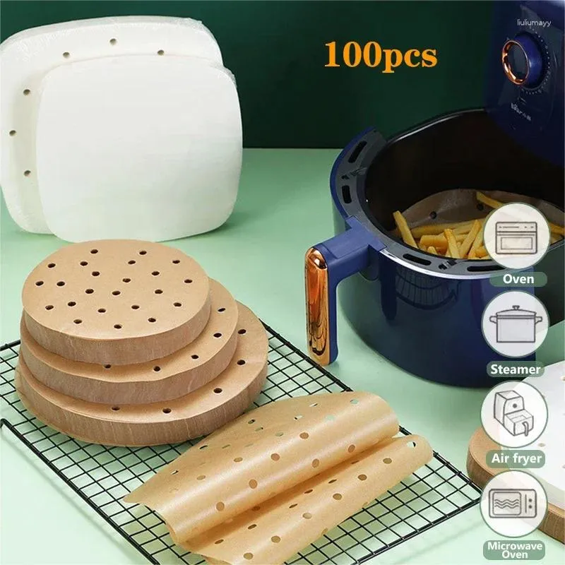 Outils de cuisson 100 pièces rond/carré Double face Silicone huile papier Barbecue four papiers antiadhésifs résistant à l'huile gâteau Pan Liner