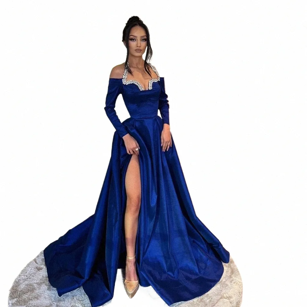 blue dress for baby girl Gorgeous Long Royal Blue Sleeveless Dress with Beading and Slit for Pr –  Newinlook main image 0