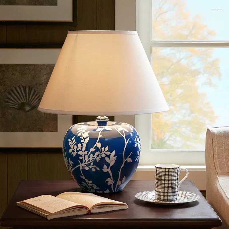 Lâmpadas de mesa TEMAR Modern Blue Ceramic Lamp Creative Vintage LED Desk Light para casa decorativa sala de estar quarto cabeceira