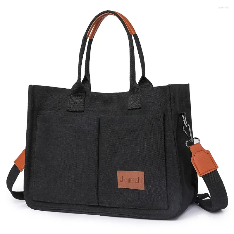 Сумки для хранения, женская ретро-сумка с верхней ручкой, однотонная парусиновая стильная сумка через плечо с регулируемым ремешком, квадратная сумка с несколькими карманами