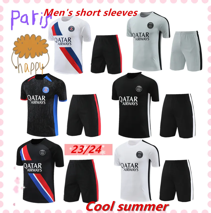 23 24 Men's Short Sleeve Outdoor Paris Training Wear Football Sports Kit PSGes Short Sleeve Training Suit Adult