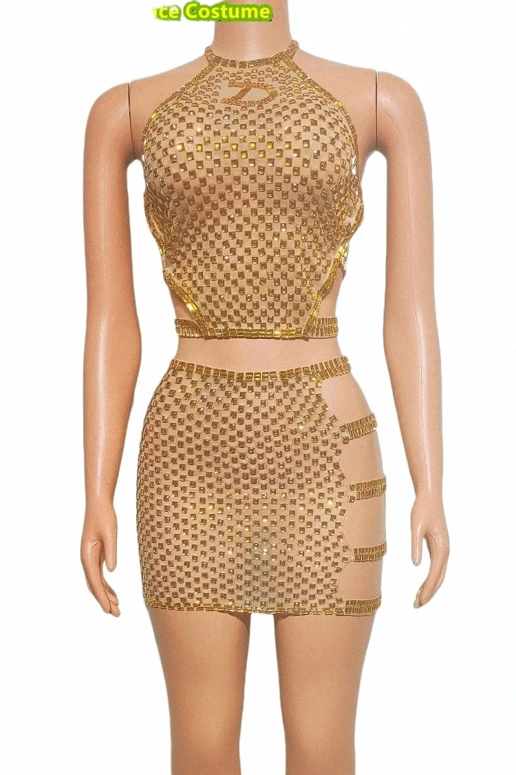 Fantastische Multi-color Sexy Holle Billen Rok Met Diamd Binding En Opknoping Hals Nachtclub Bar Prestaties Kleding B56x #