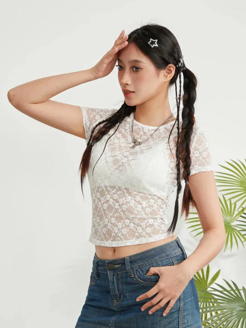 レディースTシャツエドメン女性Sシアレーストップ2024半袖オープンバックファッションスリムフィットTシャツY2Kセクシーブラウスストリートウェア