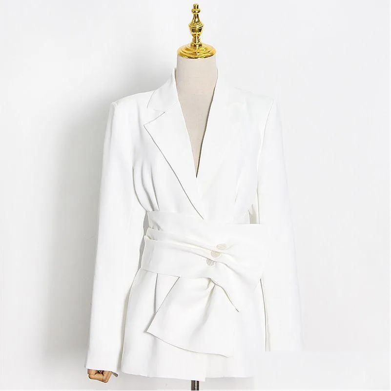 Kadınlar Suits Blazers Bayan Beyaz Minimalist Kadın Çentikli Uzun Kollu Kanatlar Zarif Kadın Moda Giyim Damlası Dağıtım Appare Dhfud