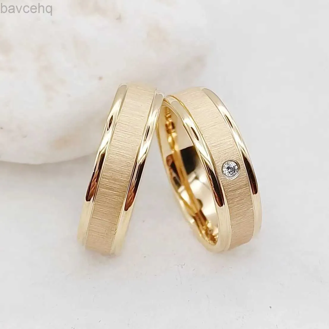 Wedding Rings Wedding Rings Sets for Men and Women Handmade Unique Designer Matte 24k Gold Plated Titanium Jewelry Lovers Couples Ring 24329