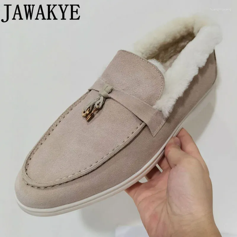 Casual Shoes Winter Warm Formal Walking Women Comfort Real Wool Flat Naken Natural Fur Mujer