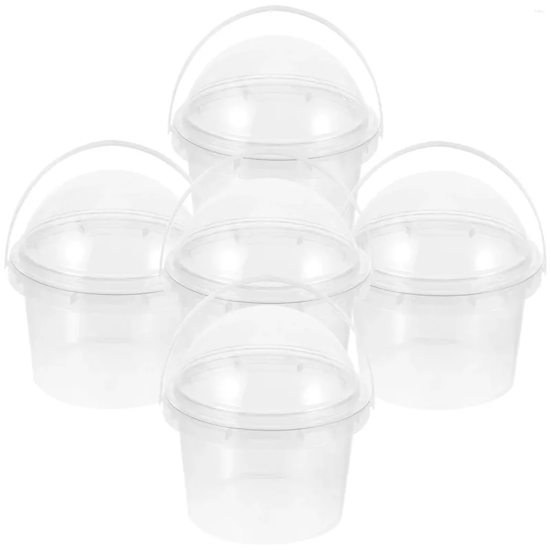 Gobelets jetables pailles 5 pièces seau à crème glacée récipient à pop-corn Portable avec couvercle stockage des aliments en plastique