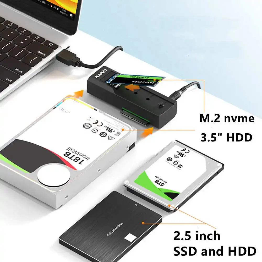 デュアルベイM.2 NVMEケースとSATA HDDドッキングステーションタイプC 3.1ドッキングステーション2.5/3.5 HDDエンクロージャークローン複製機能240322