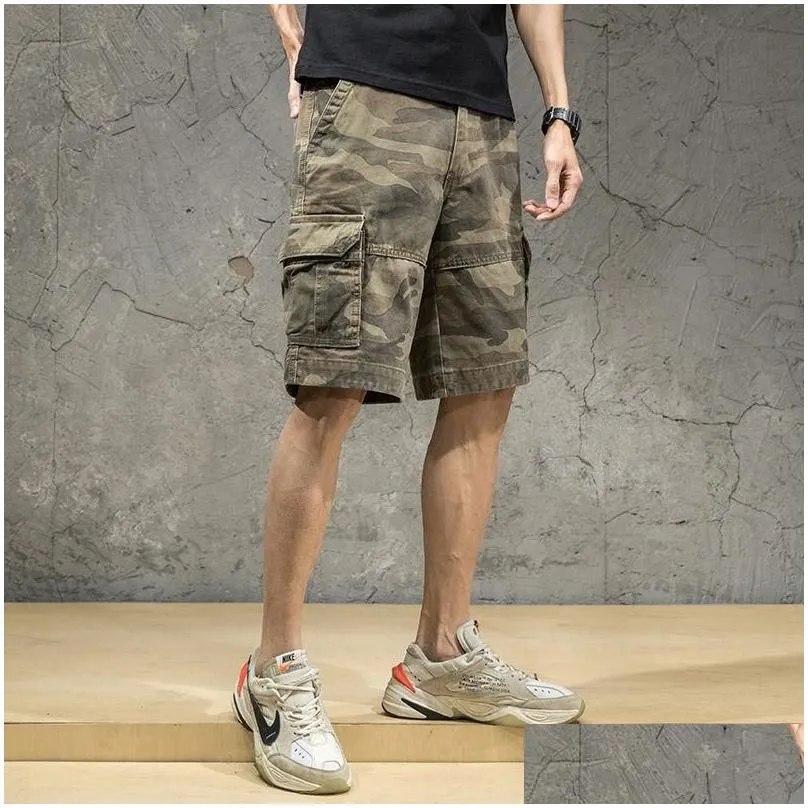 Shorts pour hommes Hommes Camouflage Cargo Sweatshorts Pantalons de survêtement Homme Marque de mode Pure Coton Trendy Sports Pirate Lâche Casual Pantalon Drop Dh7Rq