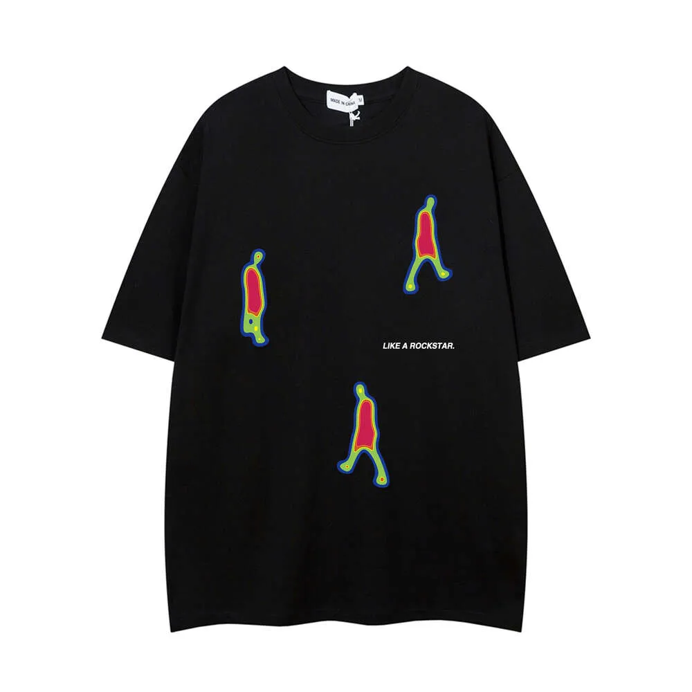 T-shirt da uomo di marca hip-hop americana alla moda, top lavati e logori, stampe di silhouette estive, commercio all'ingrosso di abbigliamento da uomo per giovani e studenti