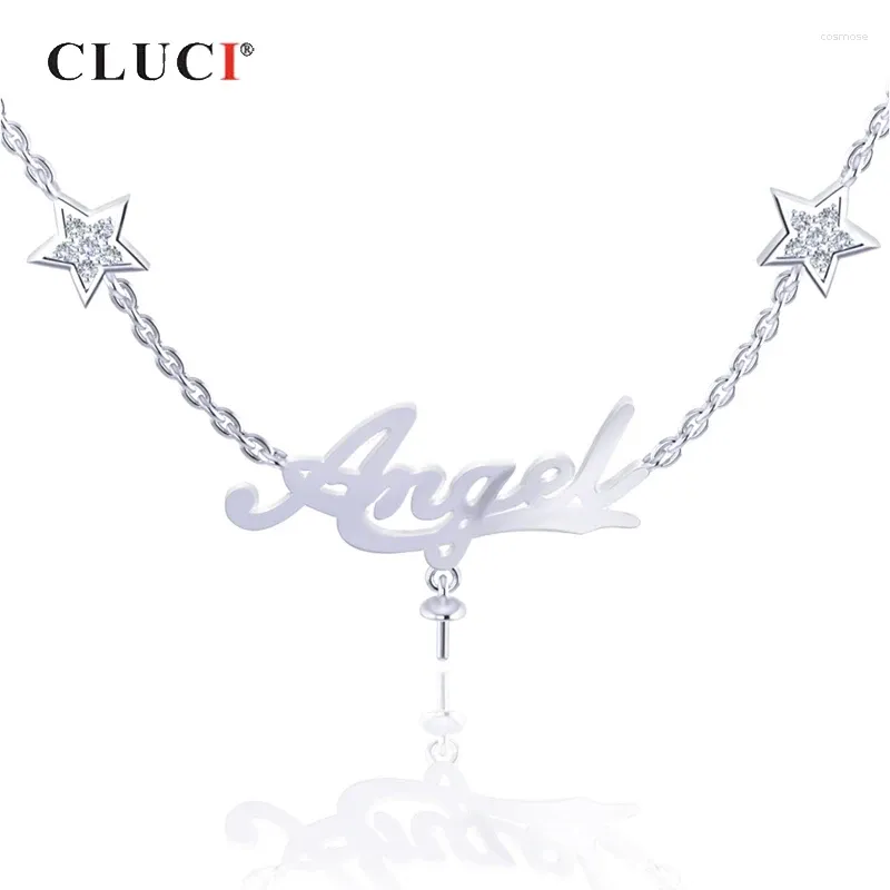 Engångsformad bestick Cluci Silver 925 Angel Zircon Pearl Pendant Necklace for Women Party Jewelry Letter SN048SB