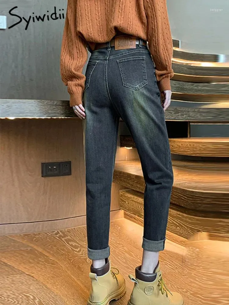 Kvinnors jeans Syiwidii ​​Loose Blue For Women 2024 Fashion Vintage Office Ladies High Maisted Chic Casual Harem Pants