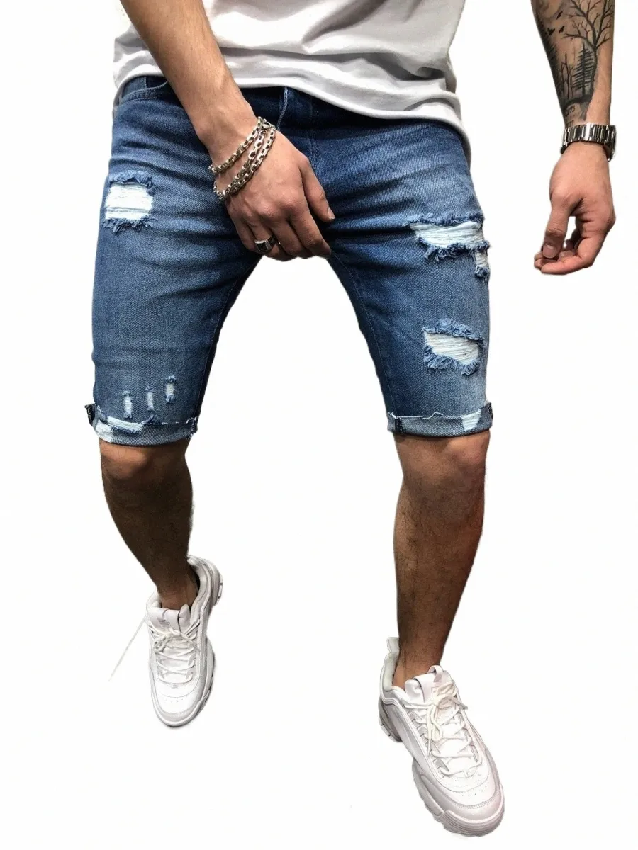 2022 Nieuwste Fi Mannen Gescheurde Shorts Jeans Denim Vintage Gescheurde Verdeelde Gat Enkellange Potlood Broek Slanke Broek d0zS #