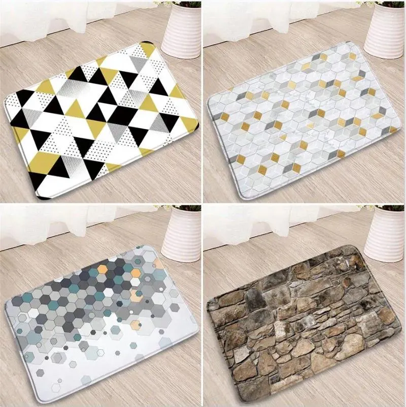 Bath Mats Geometric Printing Bedroom Carpets Brick Pattern Gradient Entrance Bathroom Kitchen Flannel Absorbent Anteroom Welcome Rugs