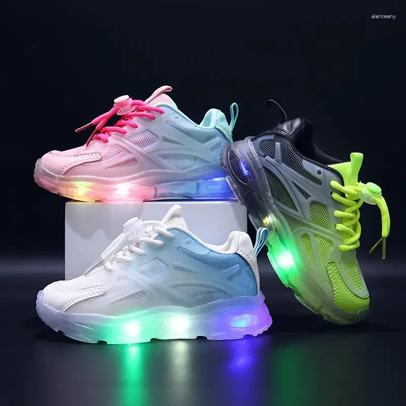 Casual Shoes Children's Sports 2024 Summer Net Breathable LED Light Surface Fashion Kids Sneakers