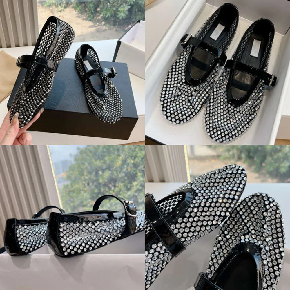 Designer Sandals Bulingbuling Fishnet Ballet Flats Women Shoe Black Fabric With Rhinestone Classic Loafers Buckle Casual Shoes With Box 548