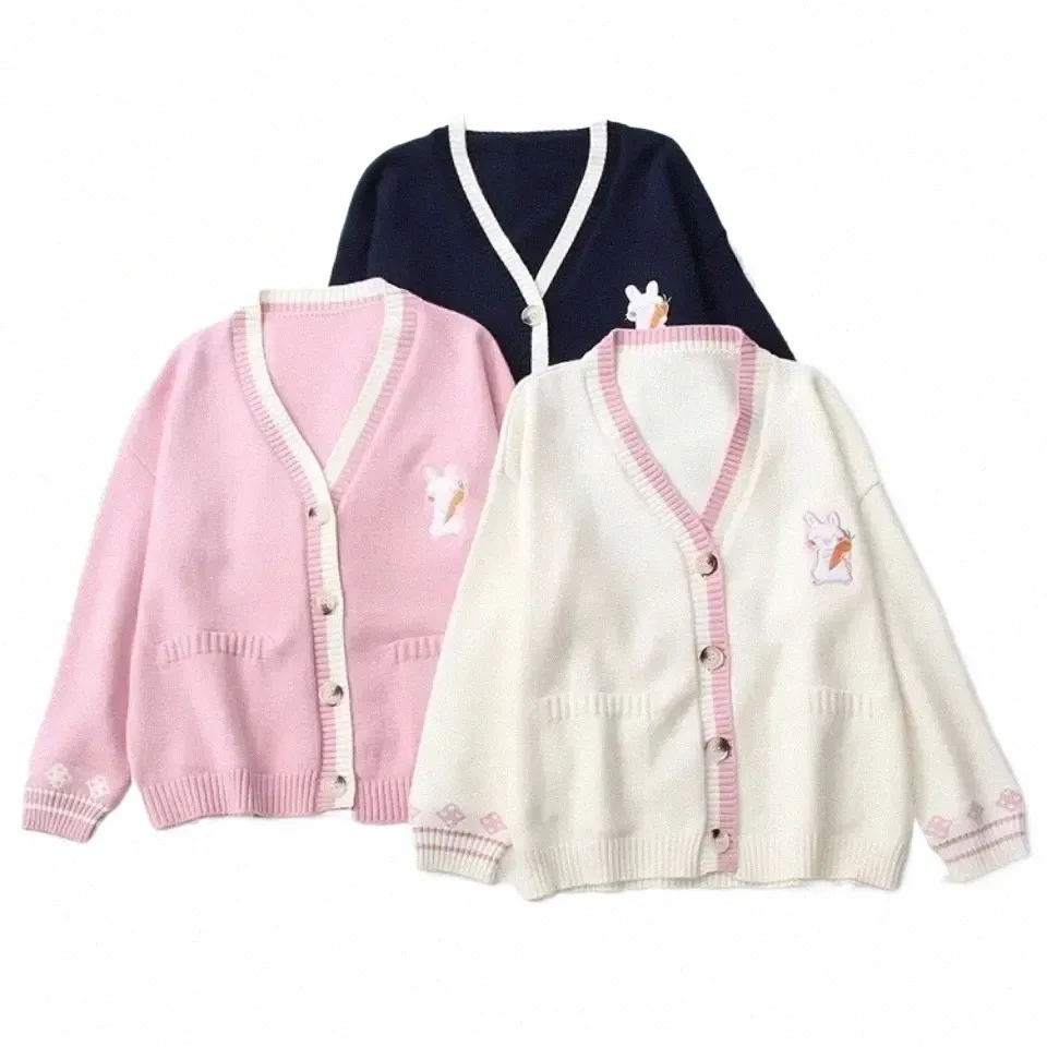 Korobov coréen doux chic femmes pulls japonais col en V Lg manches mignons cardigans 2021 nouveau cardigan de broderie P6jG #