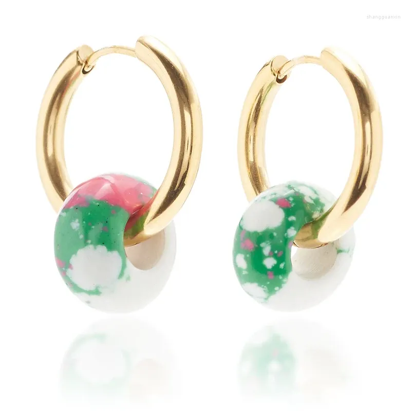 Boucles d'oreilles pendantes en perles d'émail colorées simples, faites à la main en acier inoxydable, élégantes dames, accessoires de mode exquis, bijoux