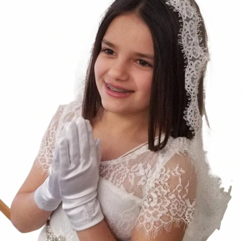 1 Tier Velo da sposa Senza pettine per i bambini Bordo in pizzo Veli di tulle trasparenti per Fr Ragazza Breve lunghezza Ragazze Communi Copricapo b684 #