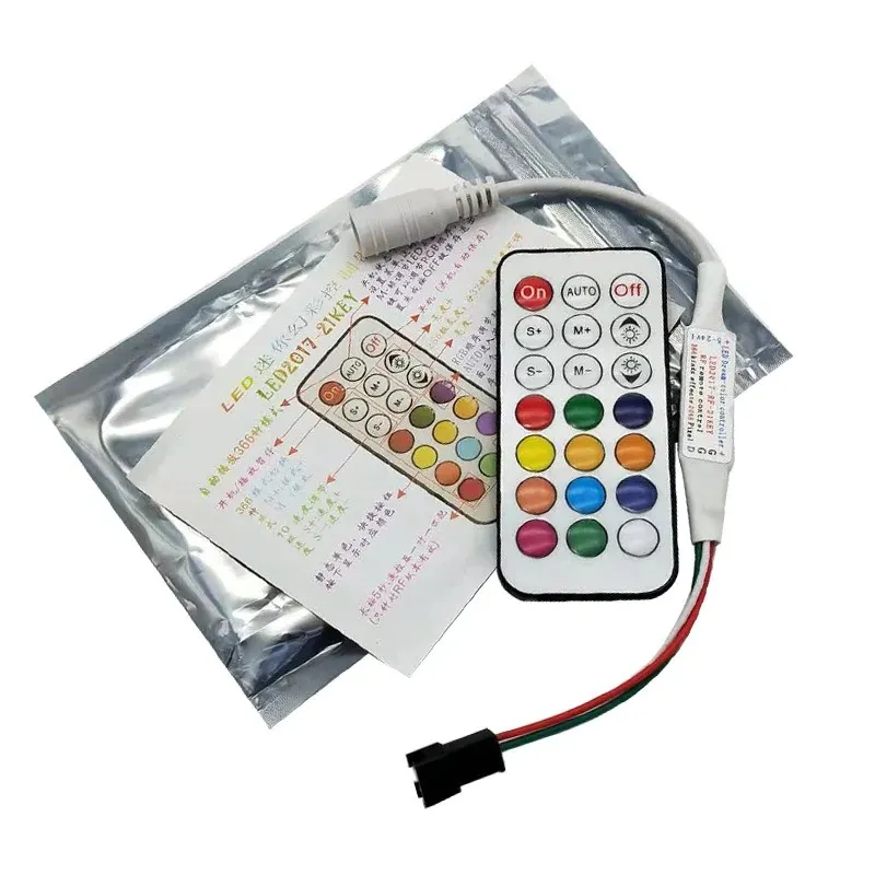 WS2815 WS2813 Controlador de luzes LED RF 14key 21key remoto sem fio 350+ Efeito de sonho 4pin SM JST RGB IC LED LED LUZ