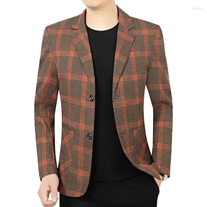 Ternos masculinos primavera xadrez negócios casual blazers jaquetas casacos finos de alta qualidade masculino magro 4xl