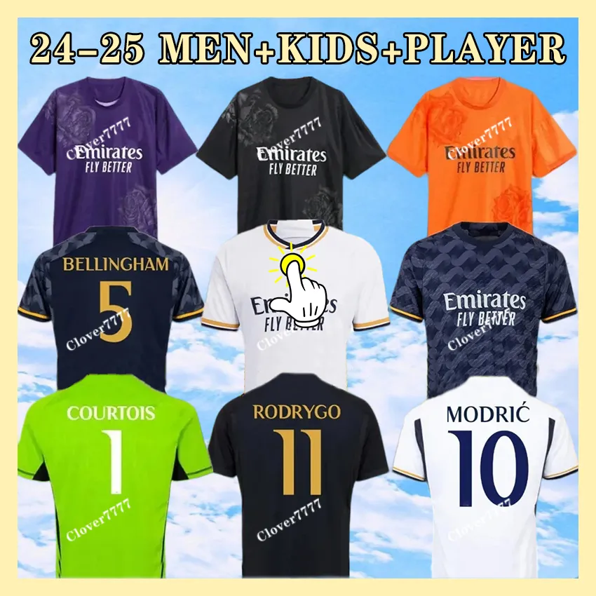 24 25 Bellingham Vini Jr Koszulki piłkarskie MBAPPE TCHouameni 2023 2024 Koszula piłkarska Realu Madryt Camavinga Rodrygo Modric Camisetas Men Kit Kit Munforms Fan Player