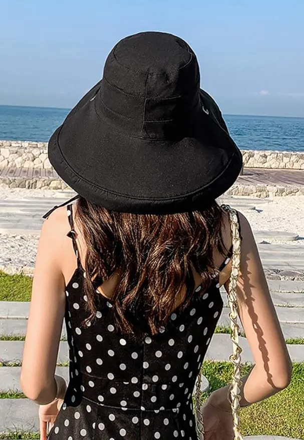 Chapeau de soleil pour femmes, chapeau seau double face pliable, chapeau de plage d'été à larges bords UV