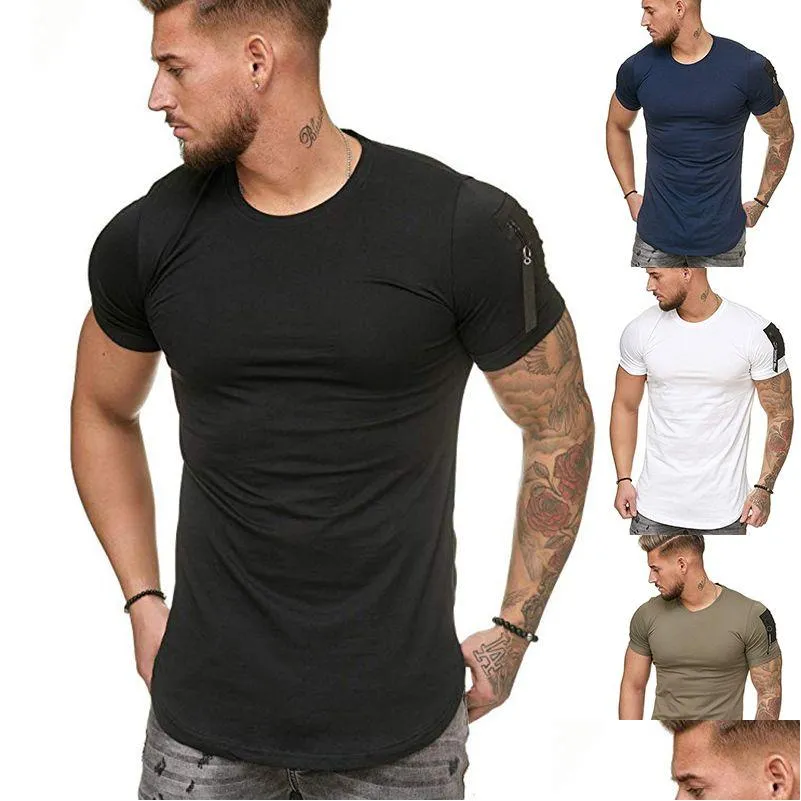 T-shirts masculins t-shirts t-shirts t-shirts à manches courtes coutures de poche minces de sport décontractées