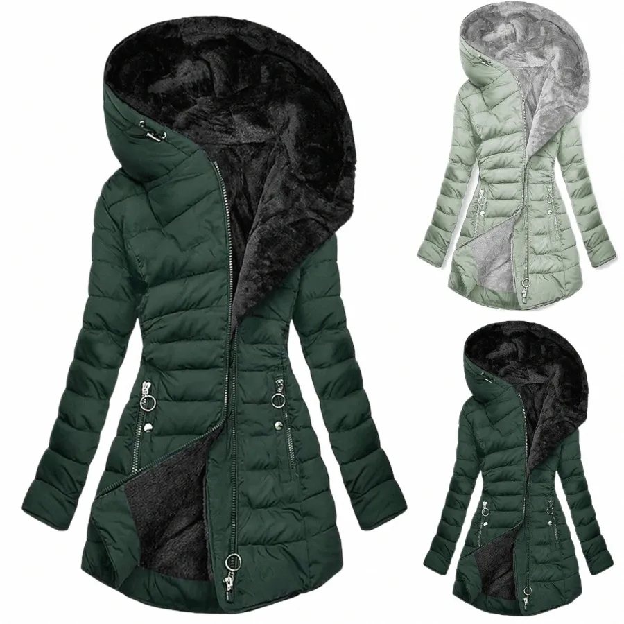 winter Warm Quilted Coats Women Parkas Fleece Lined Hooded Jacket Cott Padded Outwear Female Zip-Up Overcoat Chaquetas 43pX#