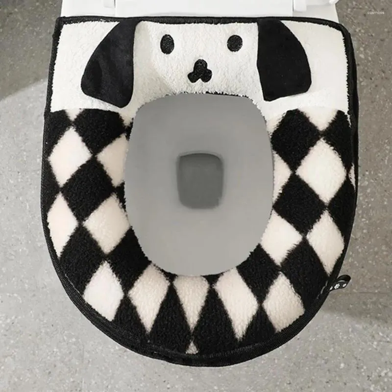 Tuvalet koltukları karikatür köpek mat peluş kapak kalınlaştırıcı kış sıcak banyo pedi yumuşak rahat hava durumu