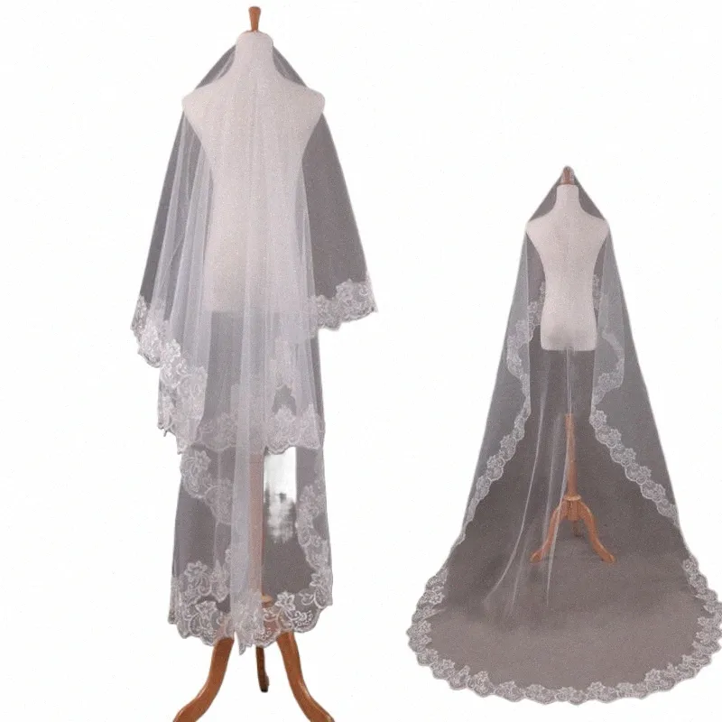 Fable One Layer Applices Bride Veil LG Lace Edge Tulle Wedding Veils Accores 40ci#