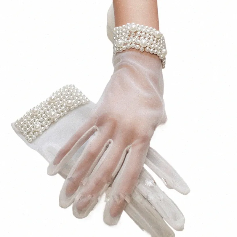 Gants de mariage en perles de mariée, accessoires de mariage polyvalents, accessoires de fête esthétiques, accessoires photo courts V5vy #