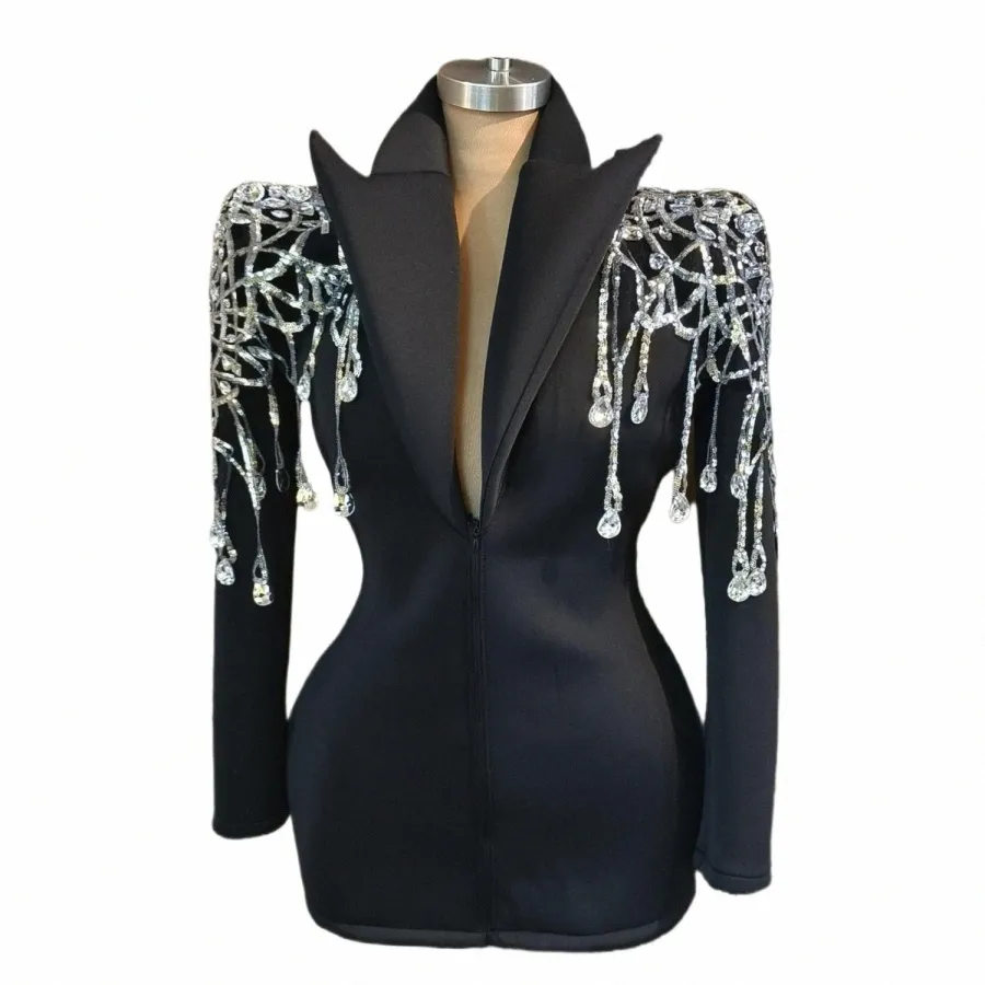 Brillant Paillettes Veste En Cristal Sexy Stage Porter DJ Chanteur Bar Dres Discothèque Jazz Danse Costume Spectacle Performance Porter Xizhuang U5ES #