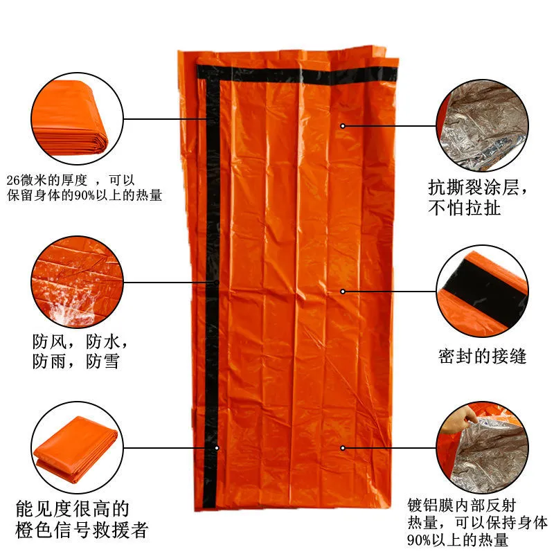 Couverture d'urgence extérieure survie en plein air et préservation de la chaleur couverture de vie orange imperméable et résistante à l'humidité moule en aluminium tente simple