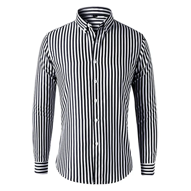 2023 Zomerheren gestreepd shirt Longsleved Slim Business Casual 240328