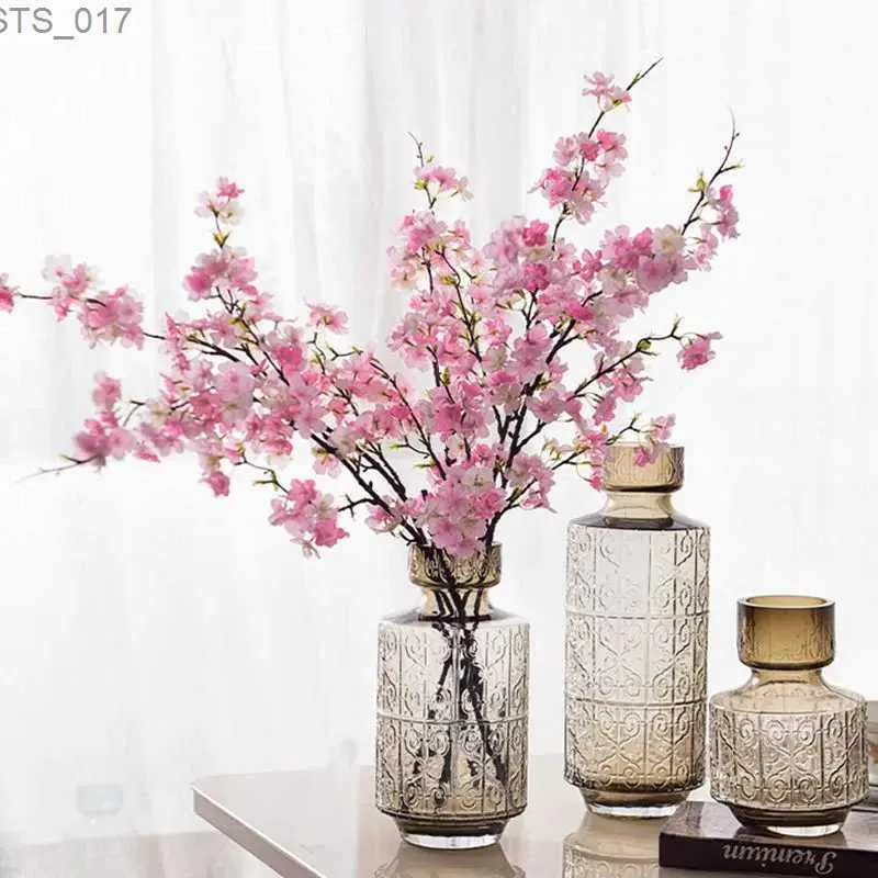 Couronnes de fleurs décoratives 109 cm fleurs de cerisier artificielles fleurs en soie fausse branche longue Bouquet de prune Sakura pour fête de mariage décoration de Vase de chambre à domicile L2403