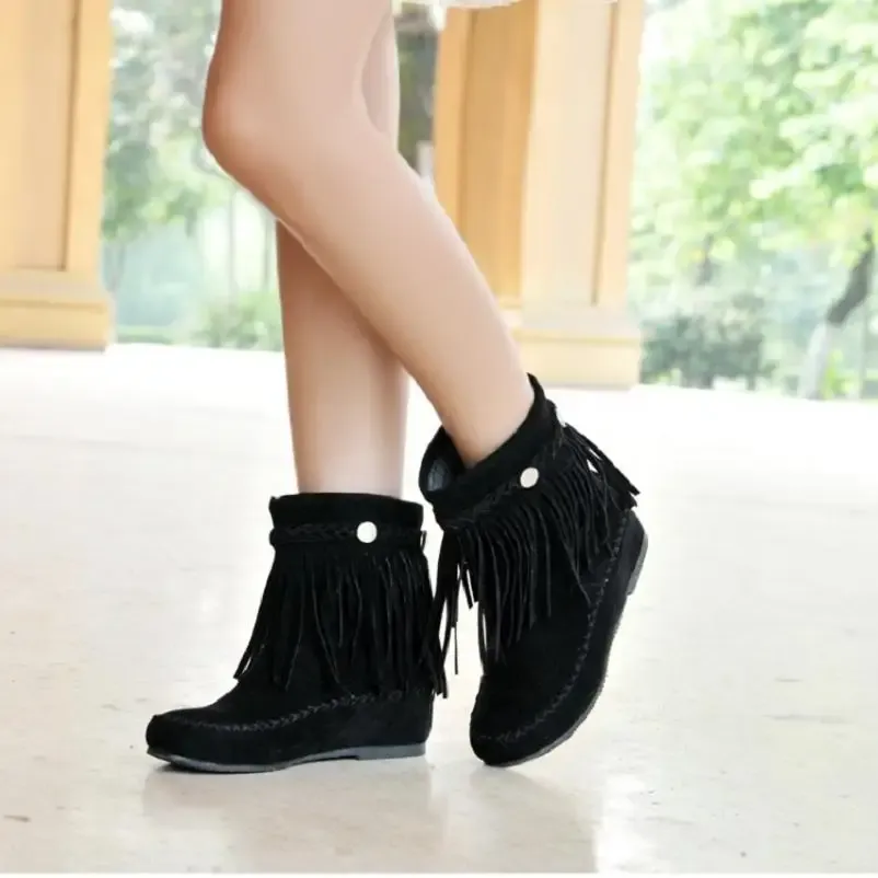 Save Big on Bulk Gypsy Footwear AIYKAZYSDL Bohemian Gypsy Boho Ethnic  National Women Tassel Fringe Faux Suede Leather Ankle Boots Woman Girl Flat 